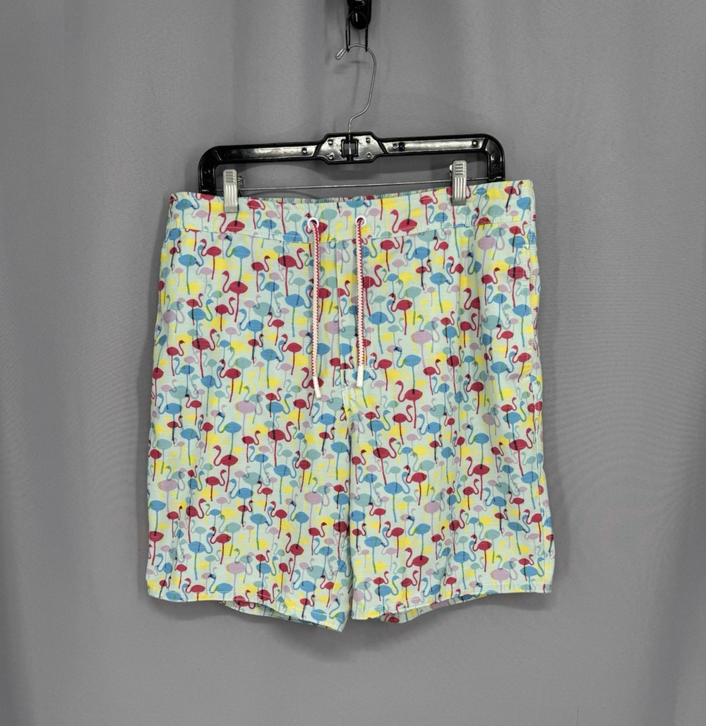 Johnnie-O Flamingo Swim Trunks Men Size Large Elastic Waist Drawstring Lined